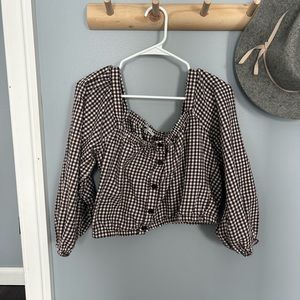 Maxwell cropped off the shoulder gingham pattern size medium